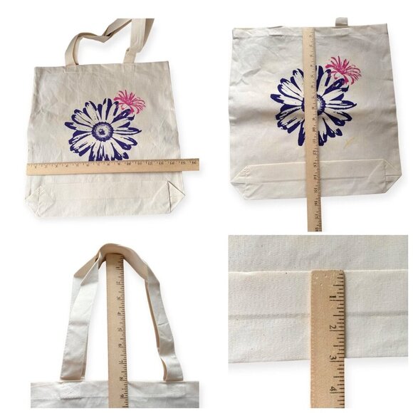 Screen printed flower cotton tote bag,  hand printed,  Flower/Dot Motif - Picture 7 of 7